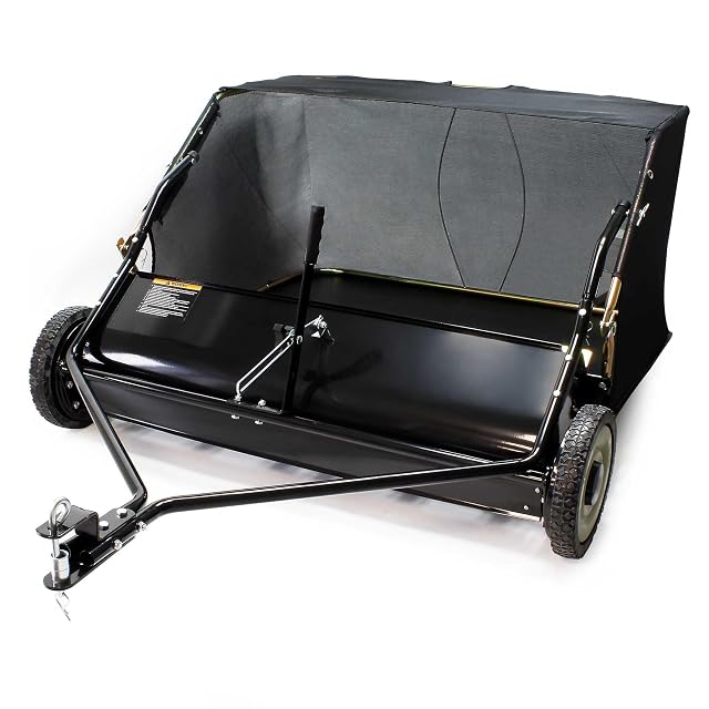 Wiltec towed lawn sweeper with a 96 cm sweeping width and a 340-litre collection net