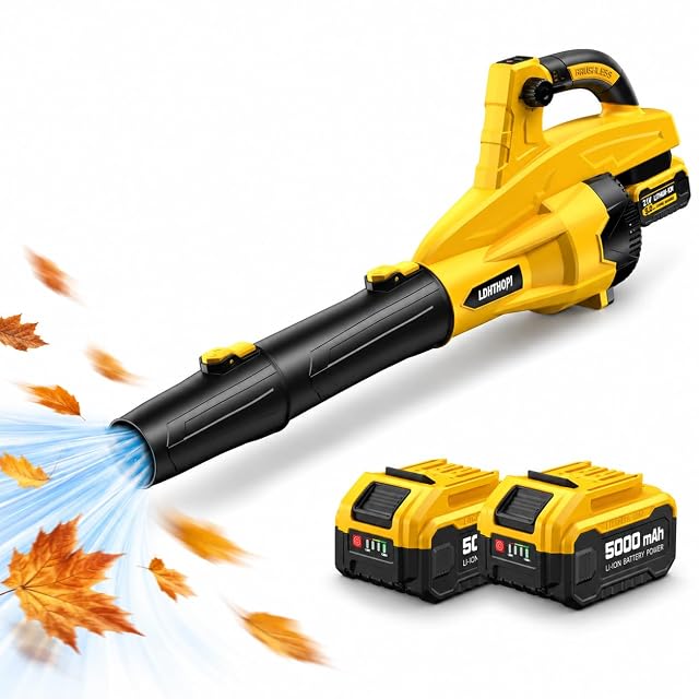LDHTHOPI cordless leaf blower with two 5.0 Ah batteries, charger and extension nozzle