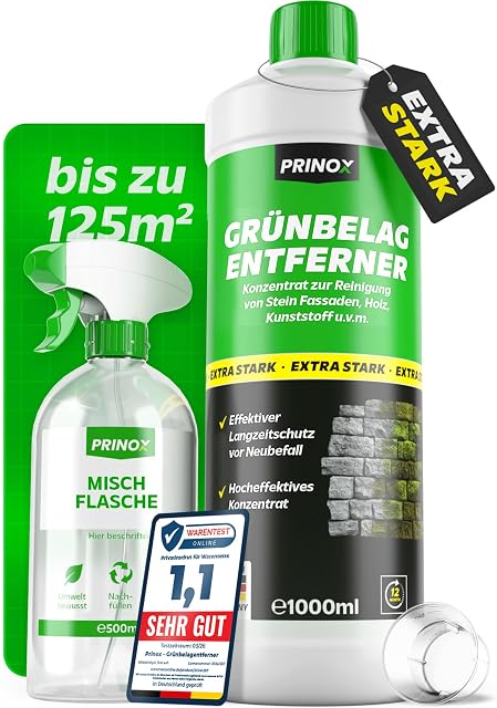 One litre concentrate for removing green deposits from stone and paving