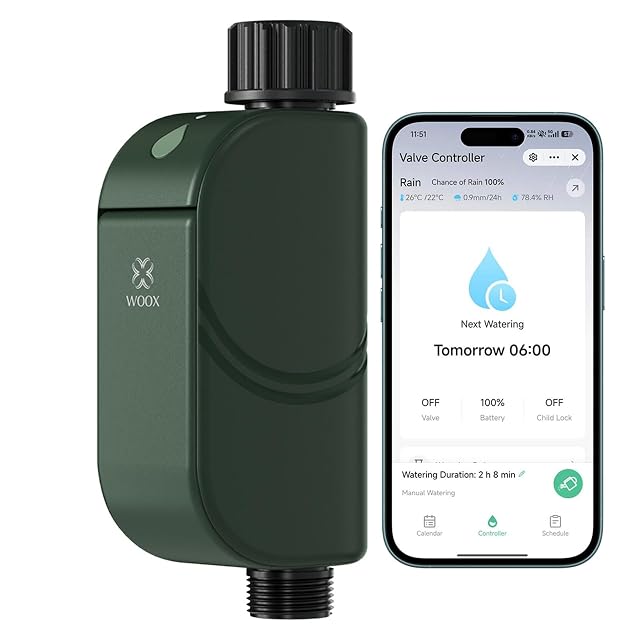 WOOX R2603 Wi-Fi water timer with IP65 housing and sealed battery compartment